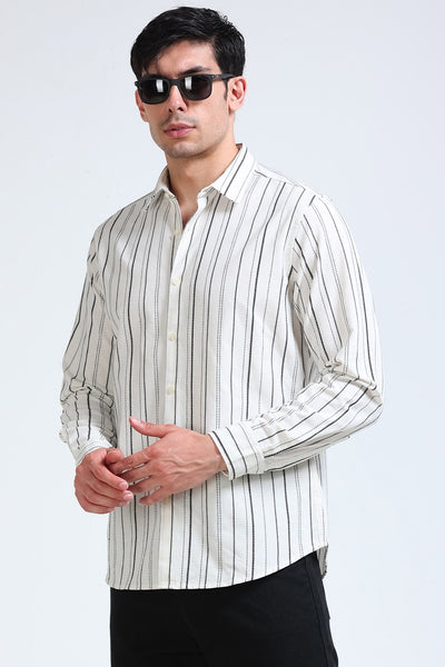 White Bold Striped Shirt - Slim Fit