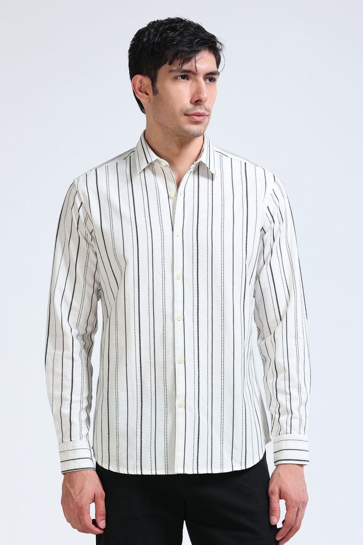 White Bold Striped Shirt - Slim Fit