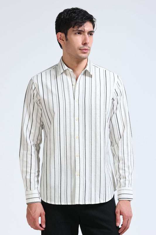 White Bold Striped Shirt - Slim Fit
