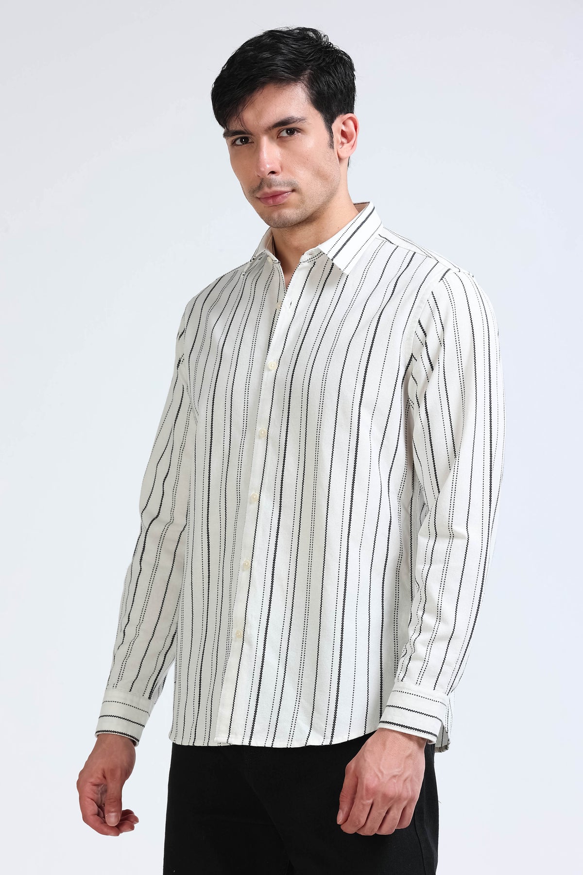White Bold Striped Shirt - Slim Fit
