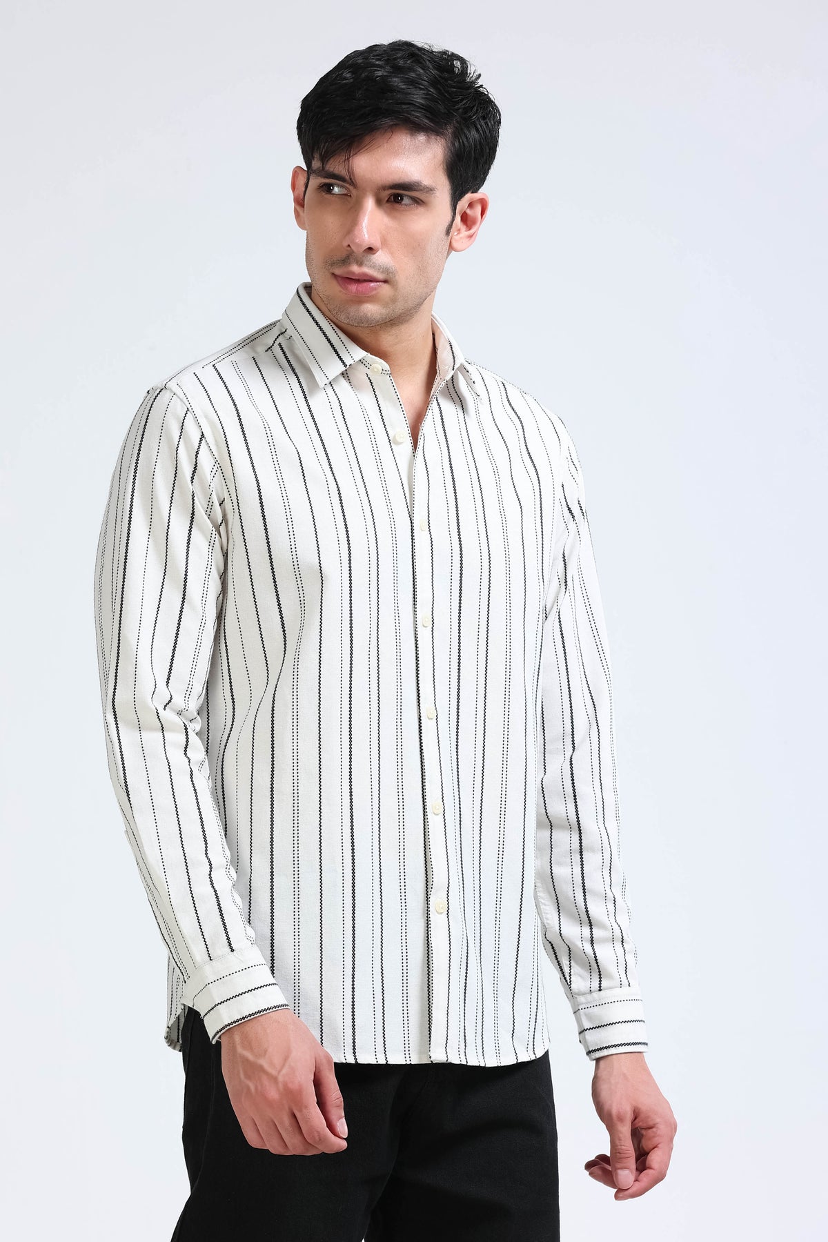 White Bold Striped Shirt - Slim Fit