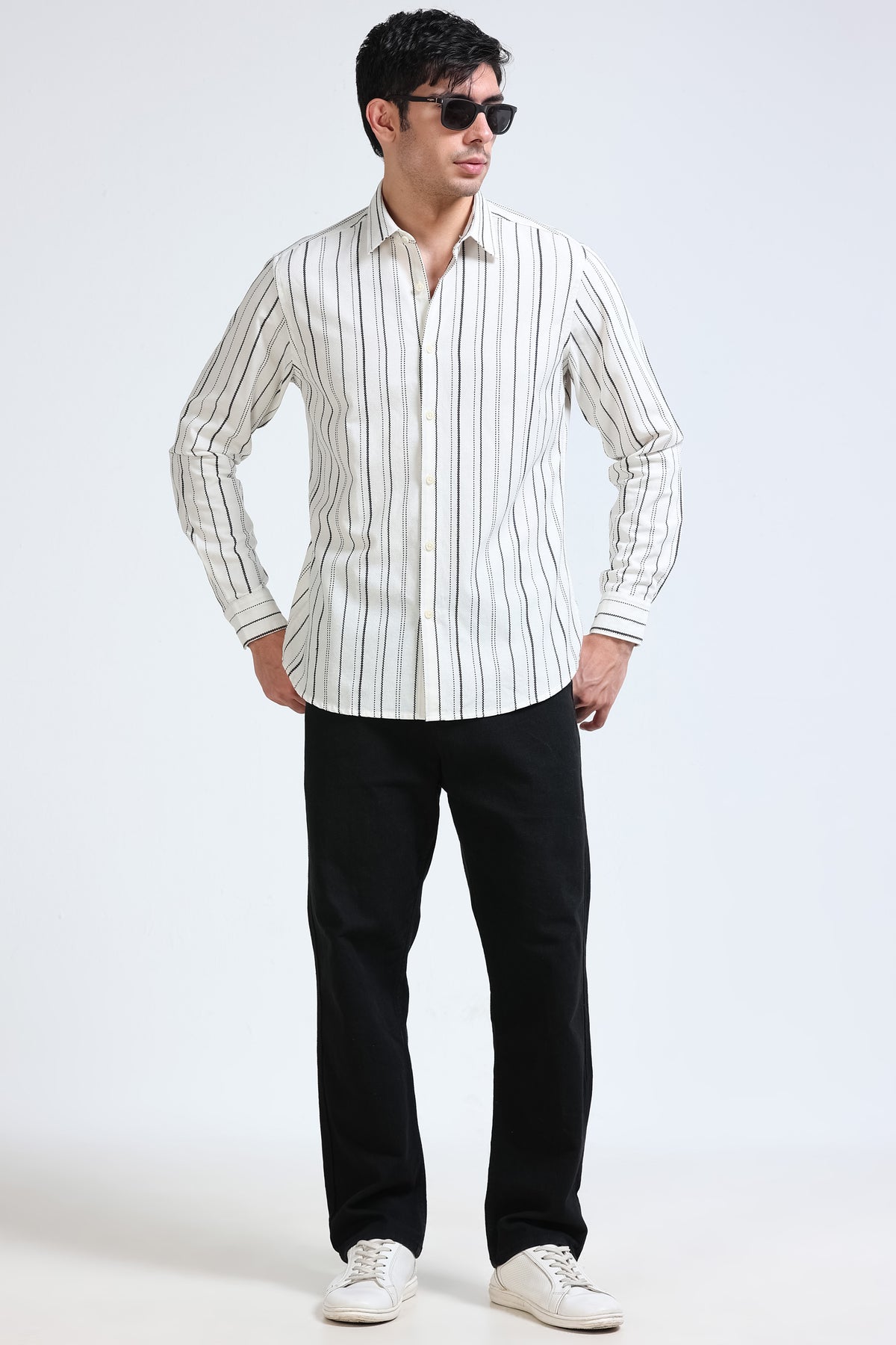 White Bold Striped Shirt - Slim Fit
