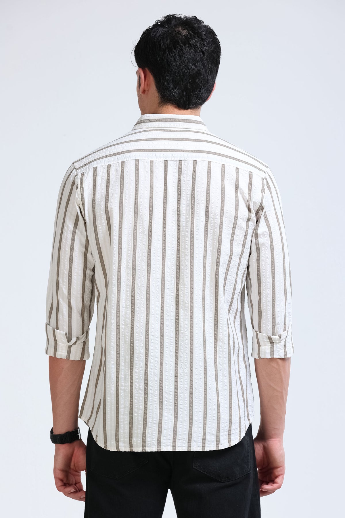 Men's Seersucker Striped Shirt Brown Cream