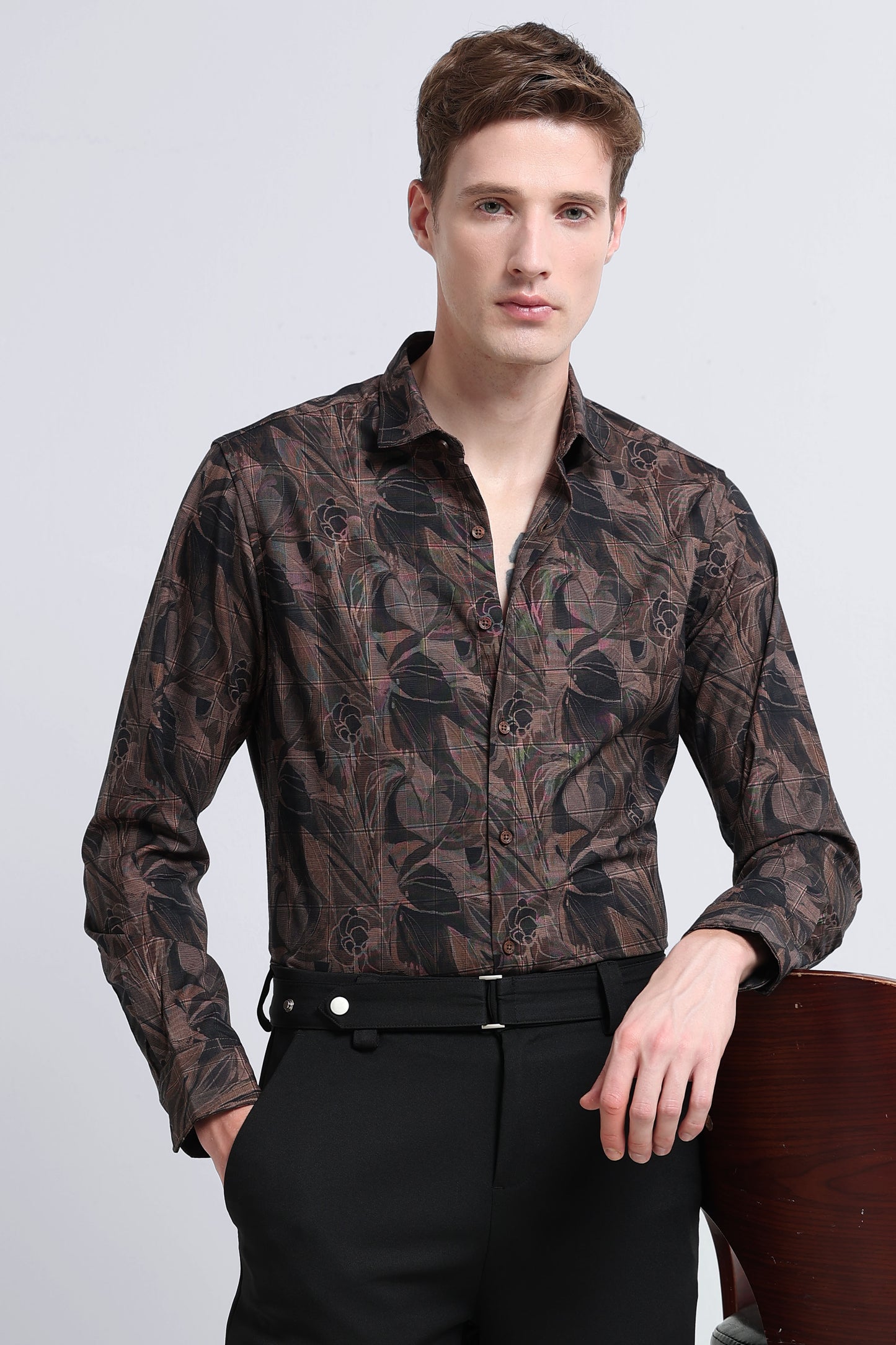 Premium Cotton-blend Digital Print Shirt Light Brown