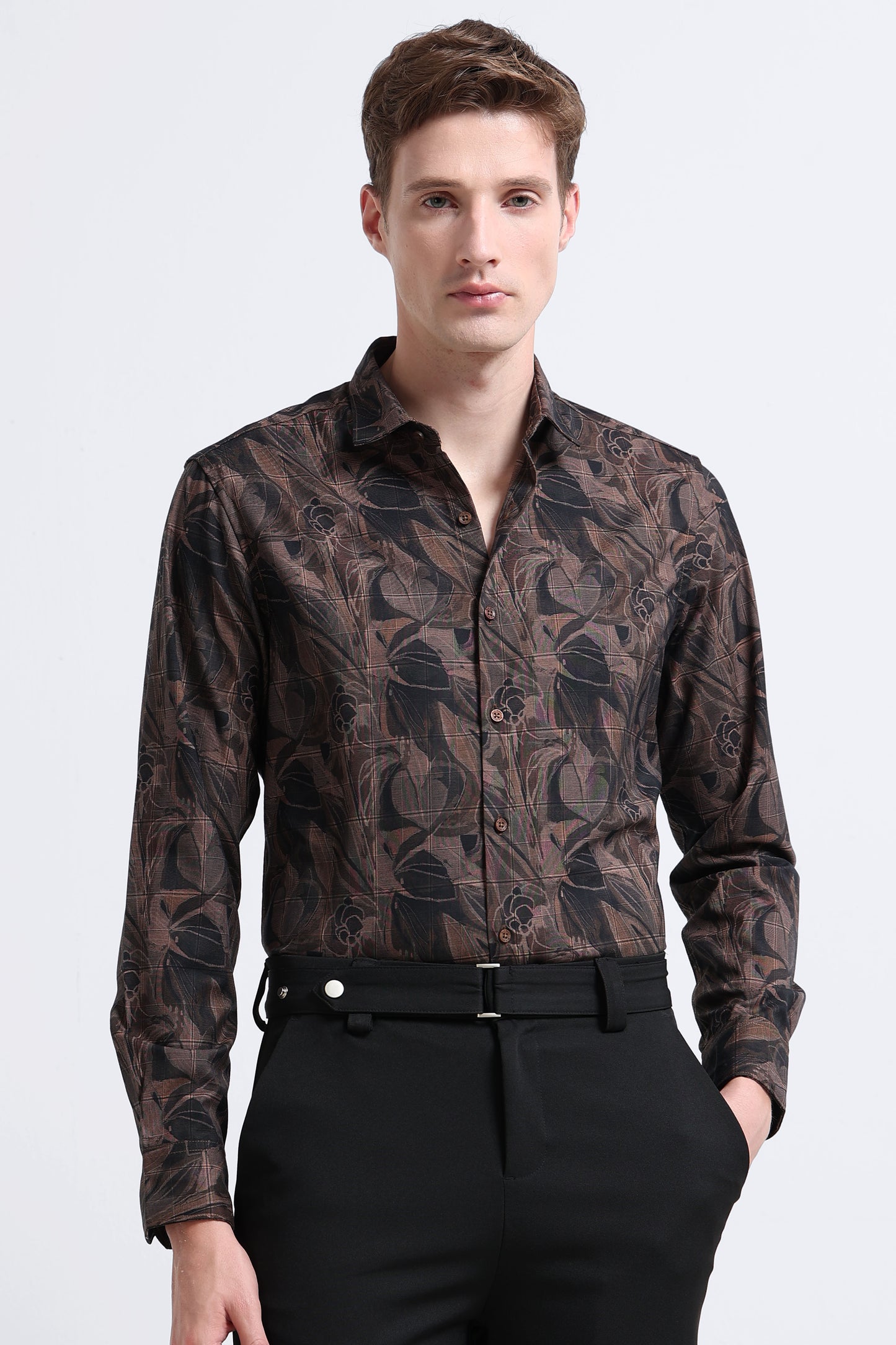 Premium Cotton-blend Digital Print Shirt Light Brown