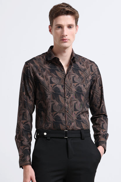 Premium Cotton-blend Digital Print Shirt Light Brown