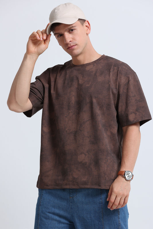 Boxy Fit Oversized Streetwear T-Shirt Brown