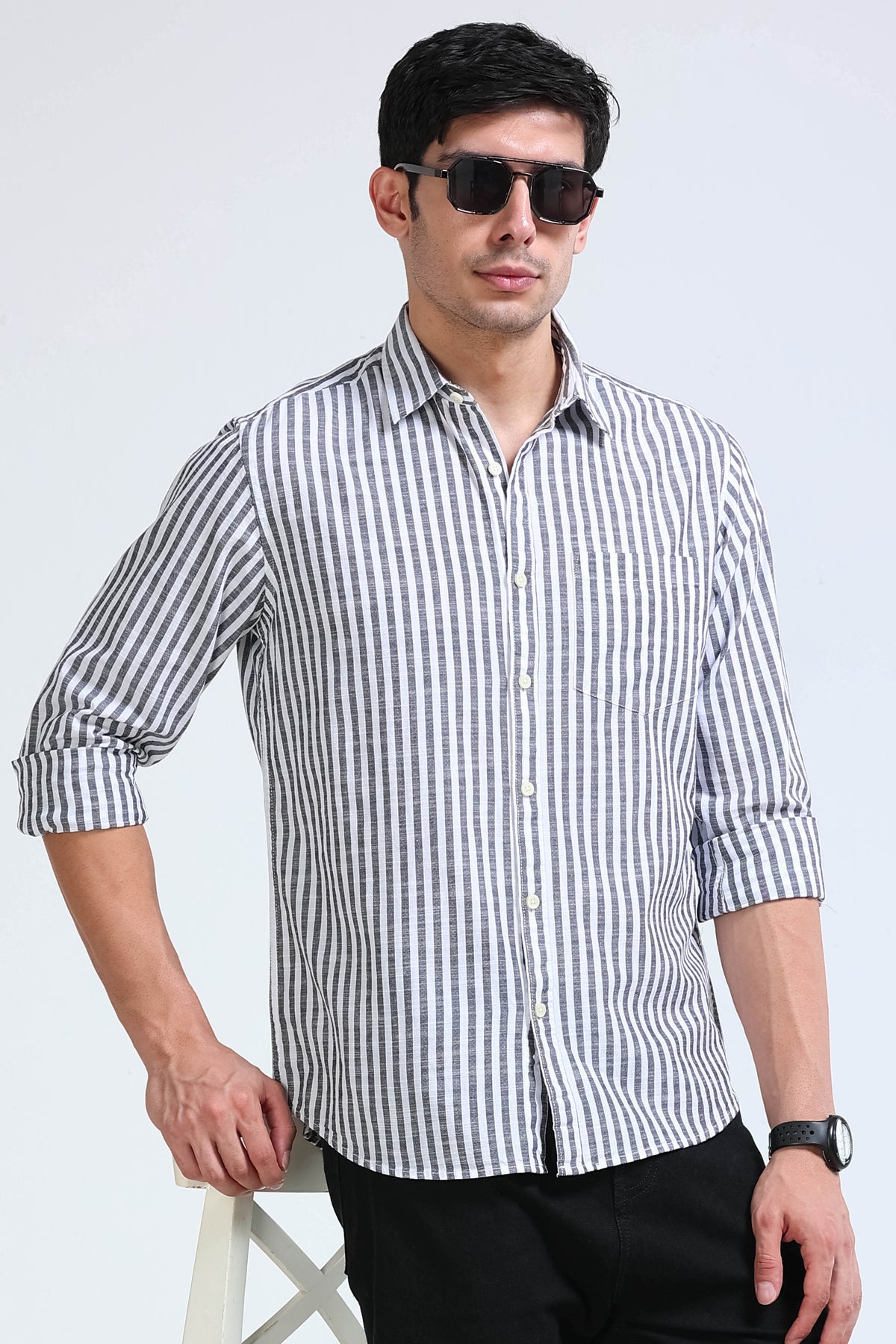 Black White Pinstripe Shirt - Slim Fit