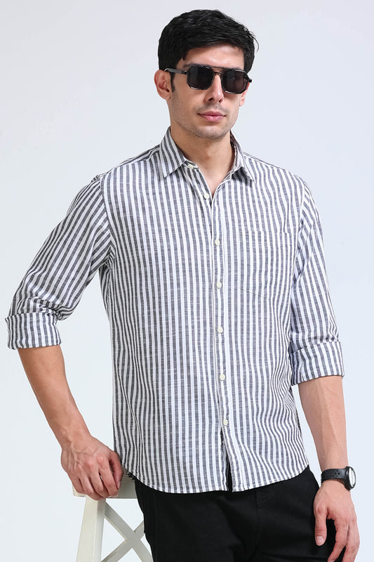 Black White Pinstripe Shirt - Slim Fit