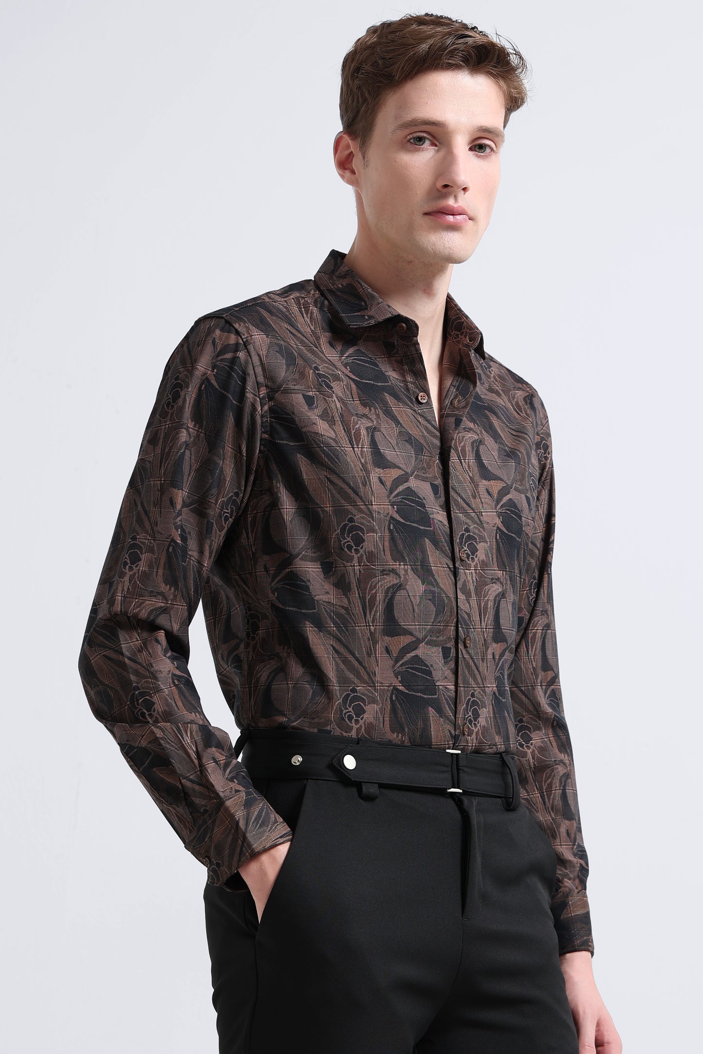 Premium Cotton-blend Digital Print Shirt Light Brown