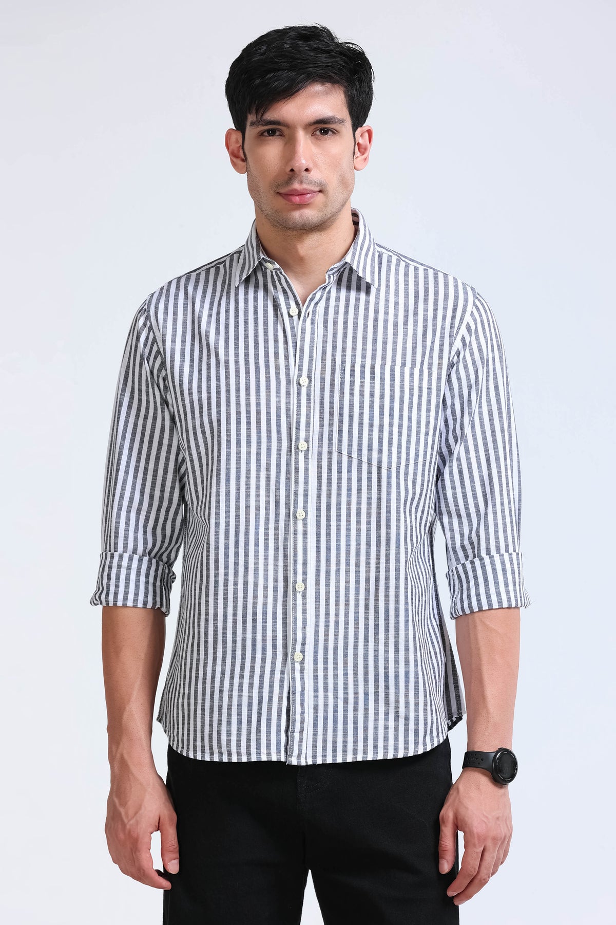 Black White Pinstripe Shirt - Slim Fit