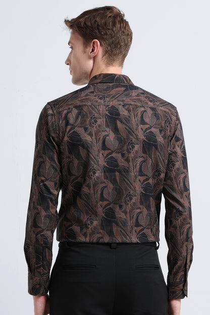 Premium Cotton-blend Digital Print Shirt Light Brown