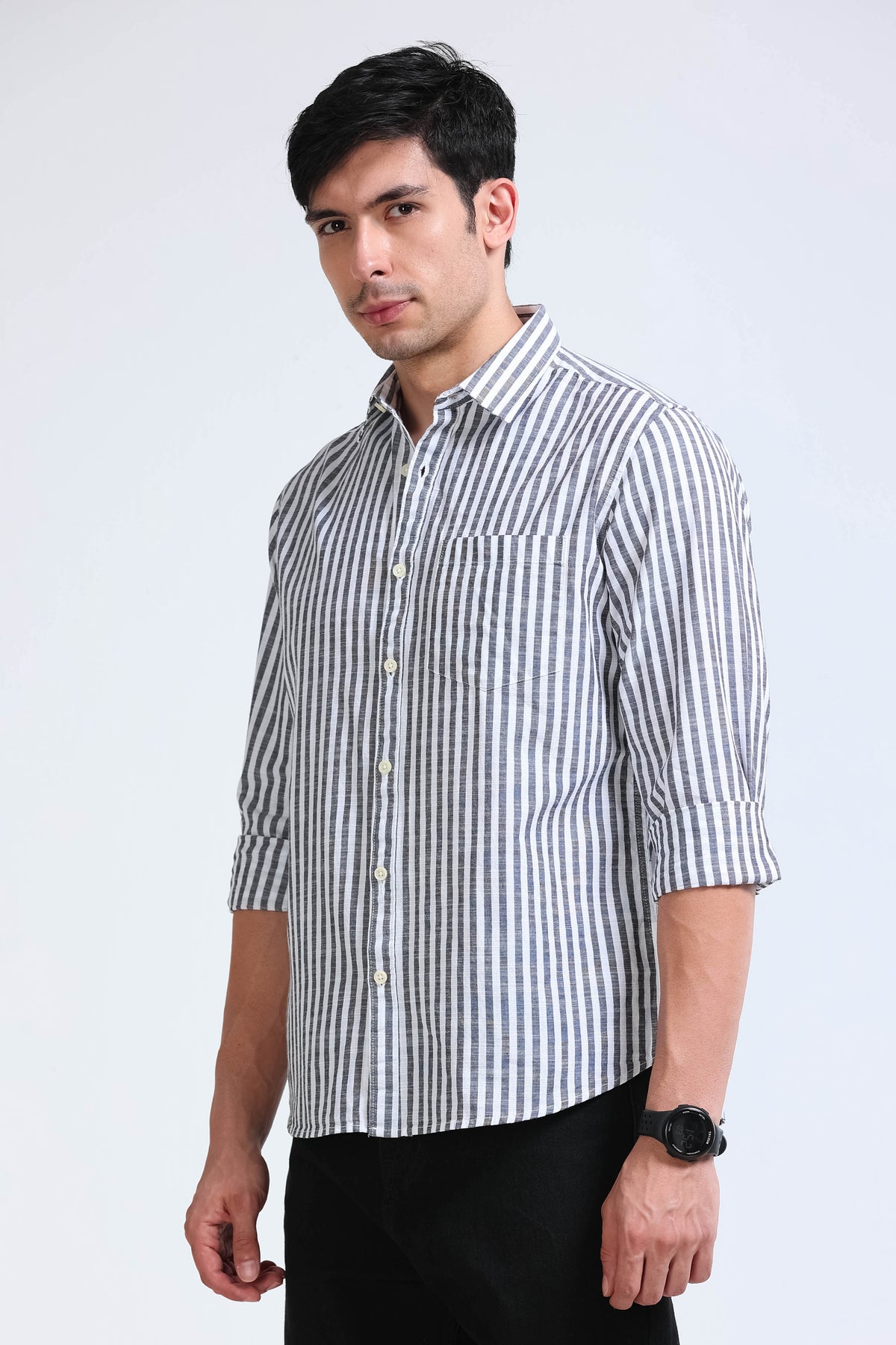 Black White Pinstripe Shirt - Slim Fit