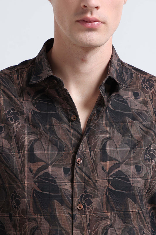 Premium Cotton-blend Digital Print Shirt Light Brown