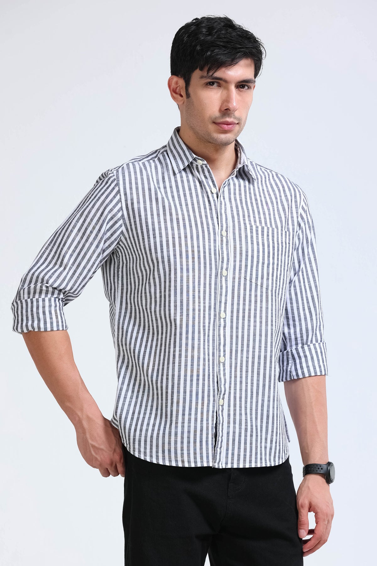 Black White Pinstripe Shirt - Slim Fit