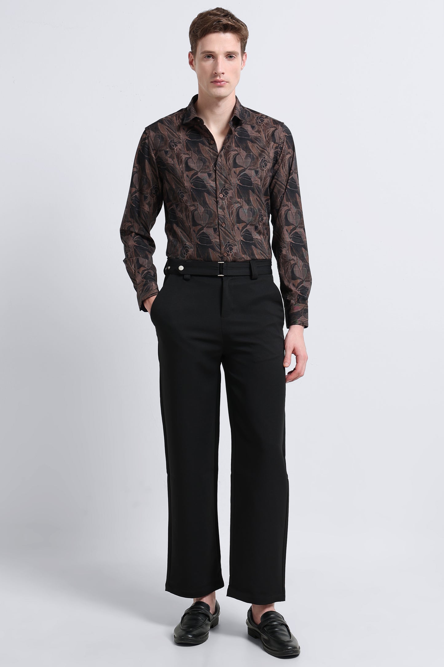 Premium Cotton-blend Digital Print Shirt Light Brown