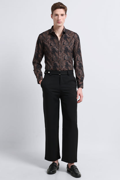 Premium Cotton-blend Digital Print Shirt Light Brown
