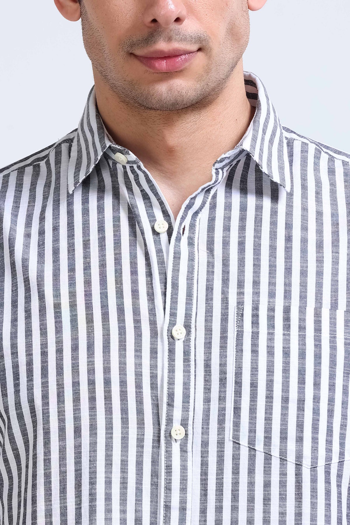 Black White Pinstripe Shirt - Slim Fit