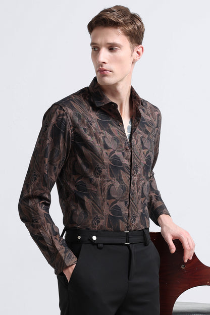 Premium Cotton-blend Digital Print Shirt Light Brown