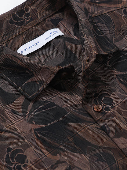 Premium Cotton-blend Digital Print Shirt Light Brown