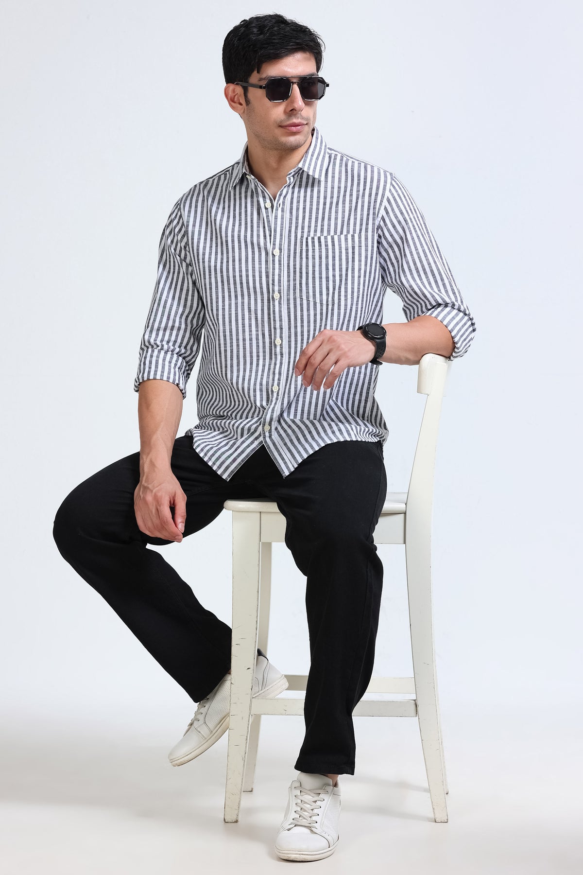 Black White Pinstripe Shirt - Slim Fit