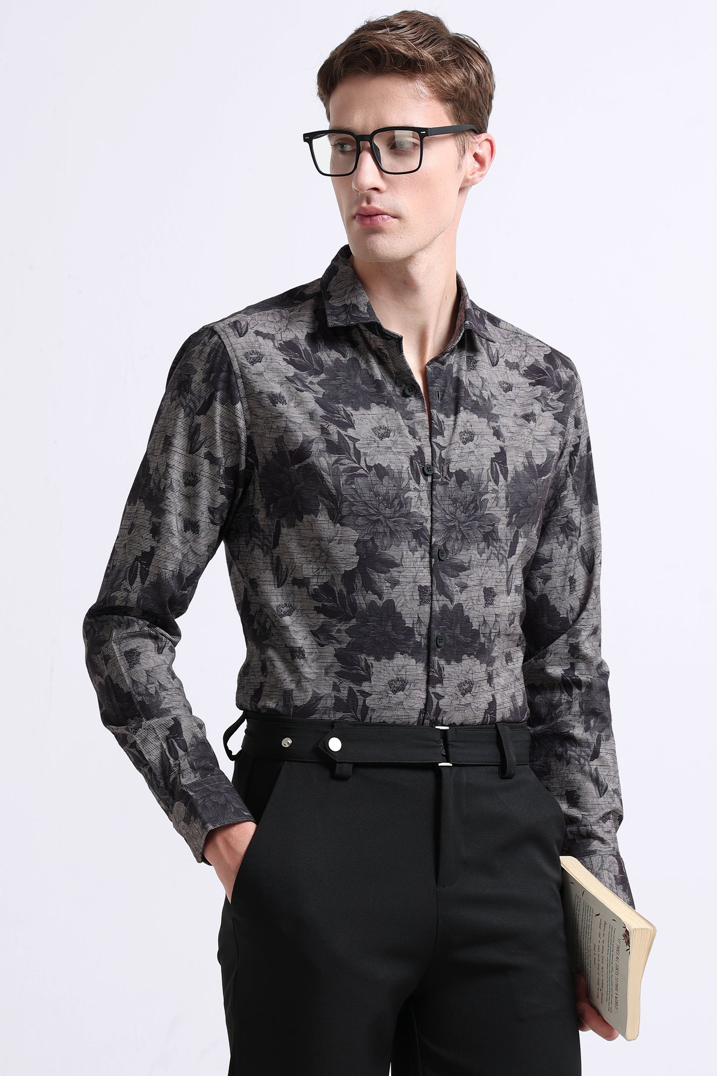 Contemporary Printed Cotton Blend Shirt Charcoal
