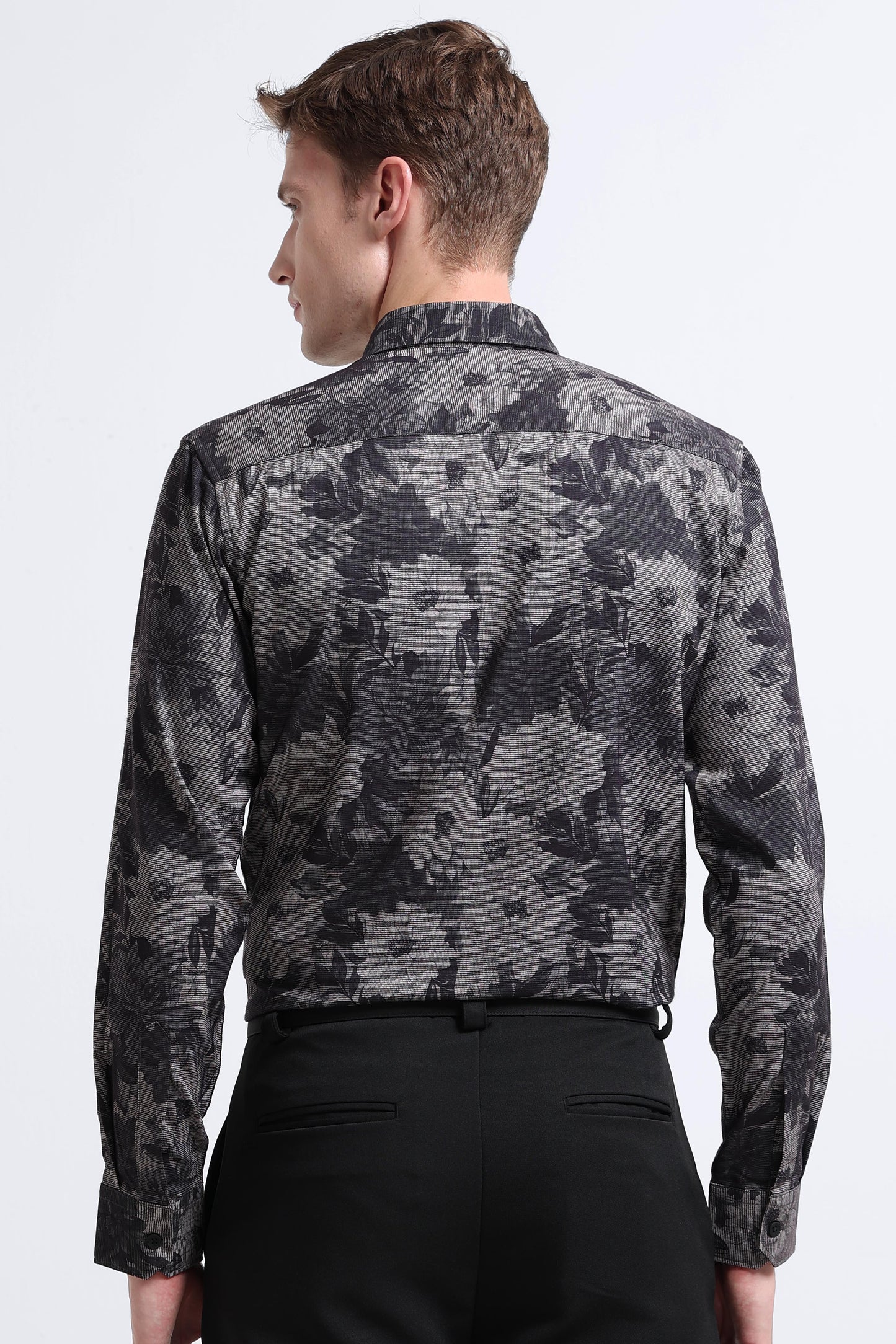 Contemporary Printed Cotton Blend Shirt Charcoal