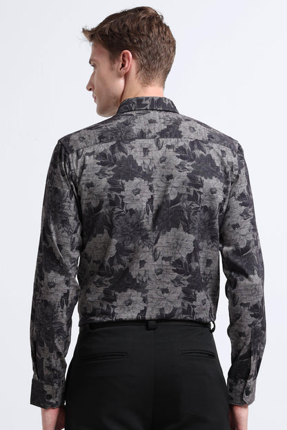 Contemporary Printed Cotton Blend Shirt Charcoal