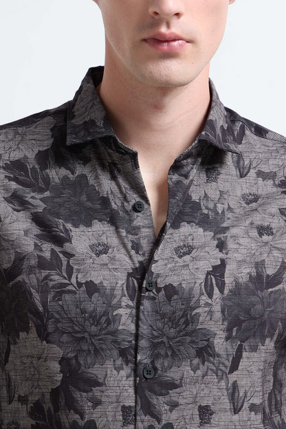 Contemporary Printed Cotton Blend Shirt Charcoal
