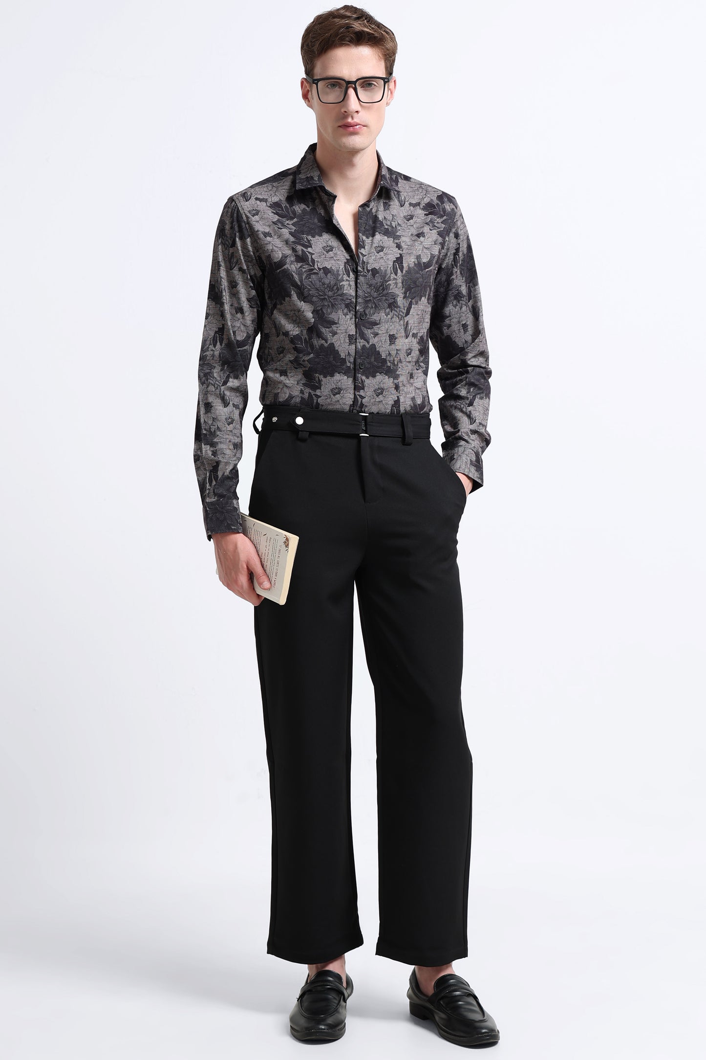 Contemporary Printed Cotton Blend Shirt Charcoal