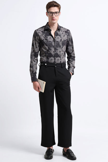 Contemporary Printed Cotton Blend Shirt Charcoal