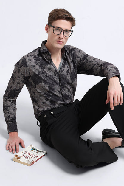 Contemporary Printed Cotton Blend Shirt Charcoal