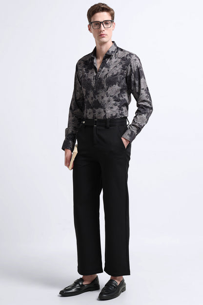 Contemporary Printed Cotton Blend Shirt Charcoal