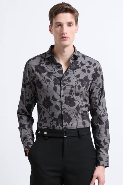 Contemporary Printed Cotton Blend Shirt Cement Grey