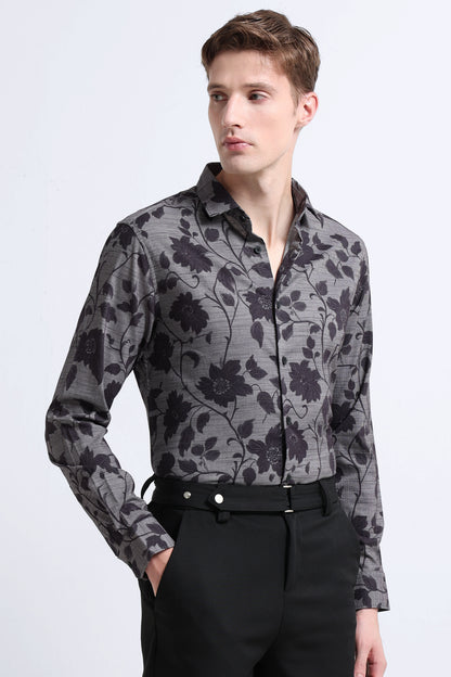 Contemporary Printed Cotton Blend Shirt Cement Grey