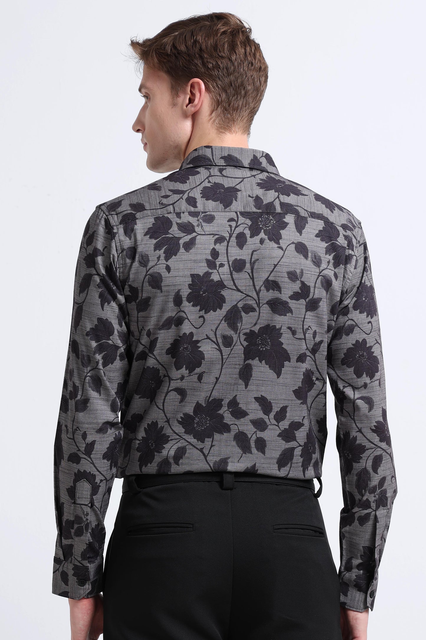 Contemporary Printed Cotton Blend Shirt Cement Grey