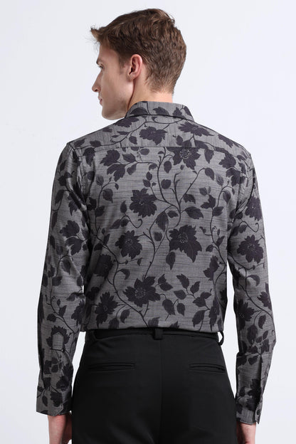 Contemporary Printed Cotton Blend Shirt Cement Grey