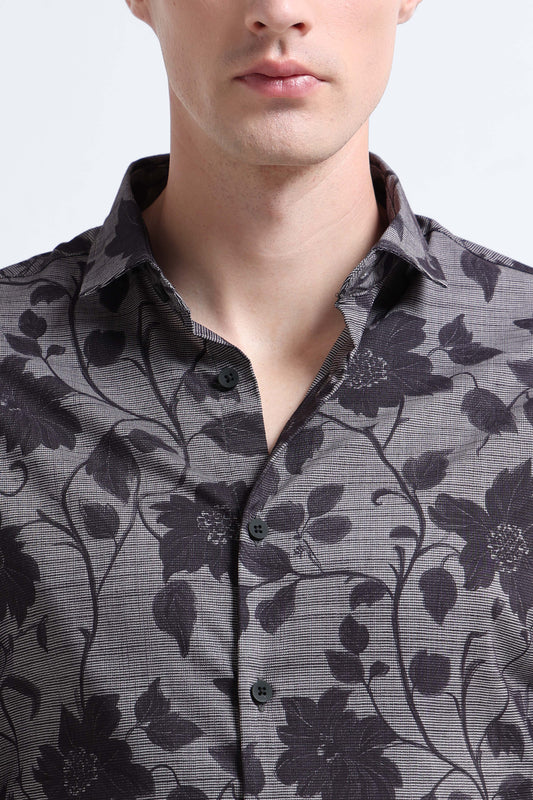 Contemporary Printed Cotton Blend Shirt Cement Grey