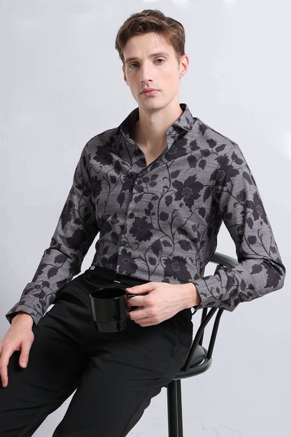 Contemporary Printed Cotton Blend Shirt Cement Grey