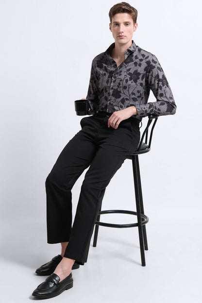 Contemporary Printed Cotton Blend Shirt Cement Grey