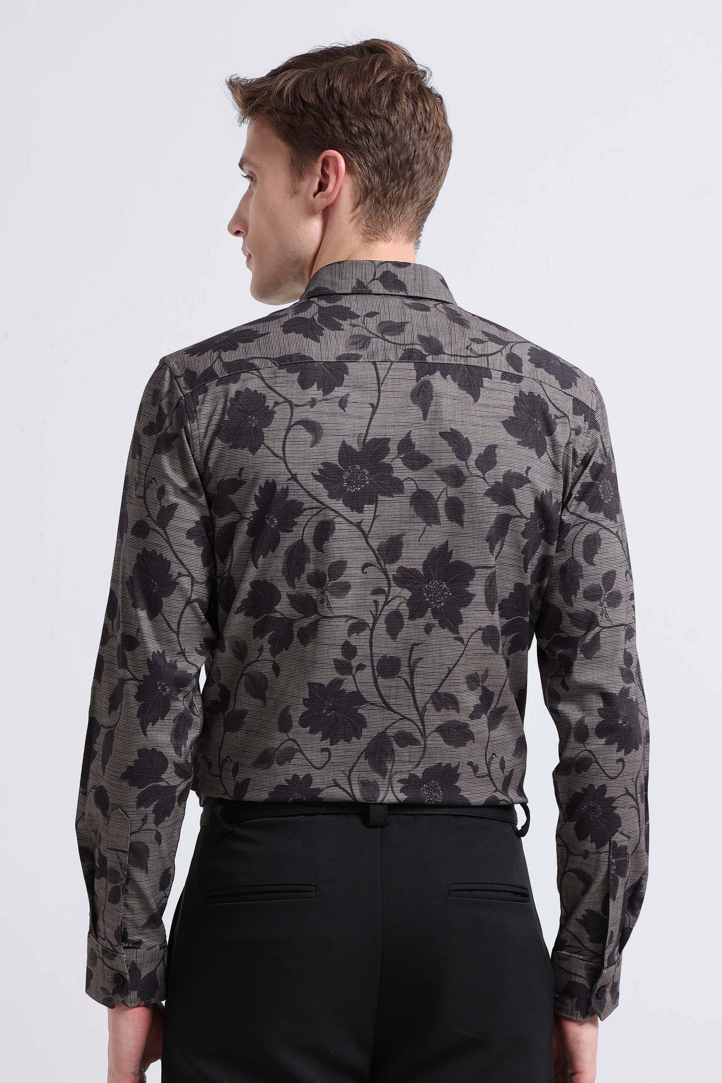 Contemporary Printed Cotton Blend Shirt Dark Beige Black