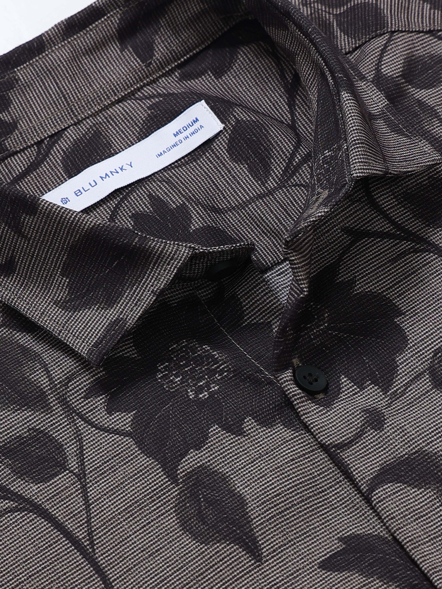 Contemporary Printed Cotton Blend Shirt Dark Beige Black