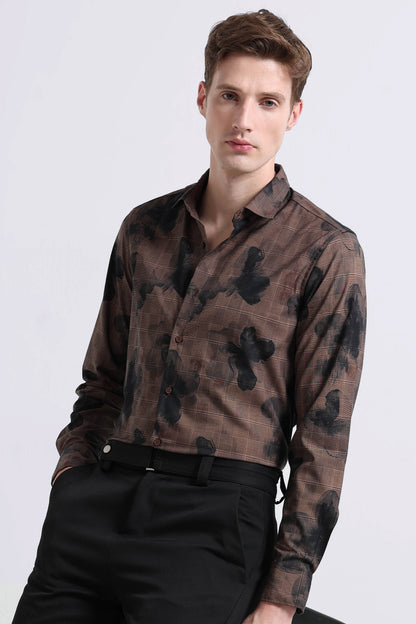 Premium Cotton-blend Digital Print Shirt Coffee Brown