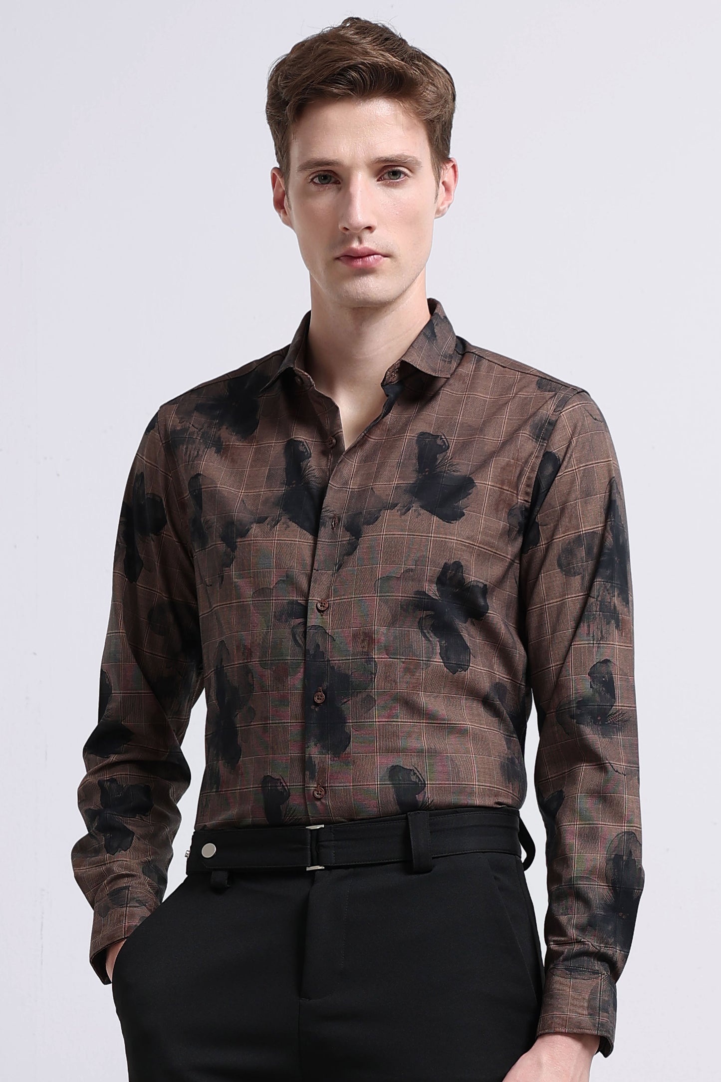 Premium Cotton-blend Digital Print Shirt Coffee Brown