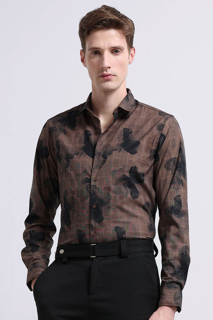 Premium Cotton-blend Digital Print Shirt Coffee Brown