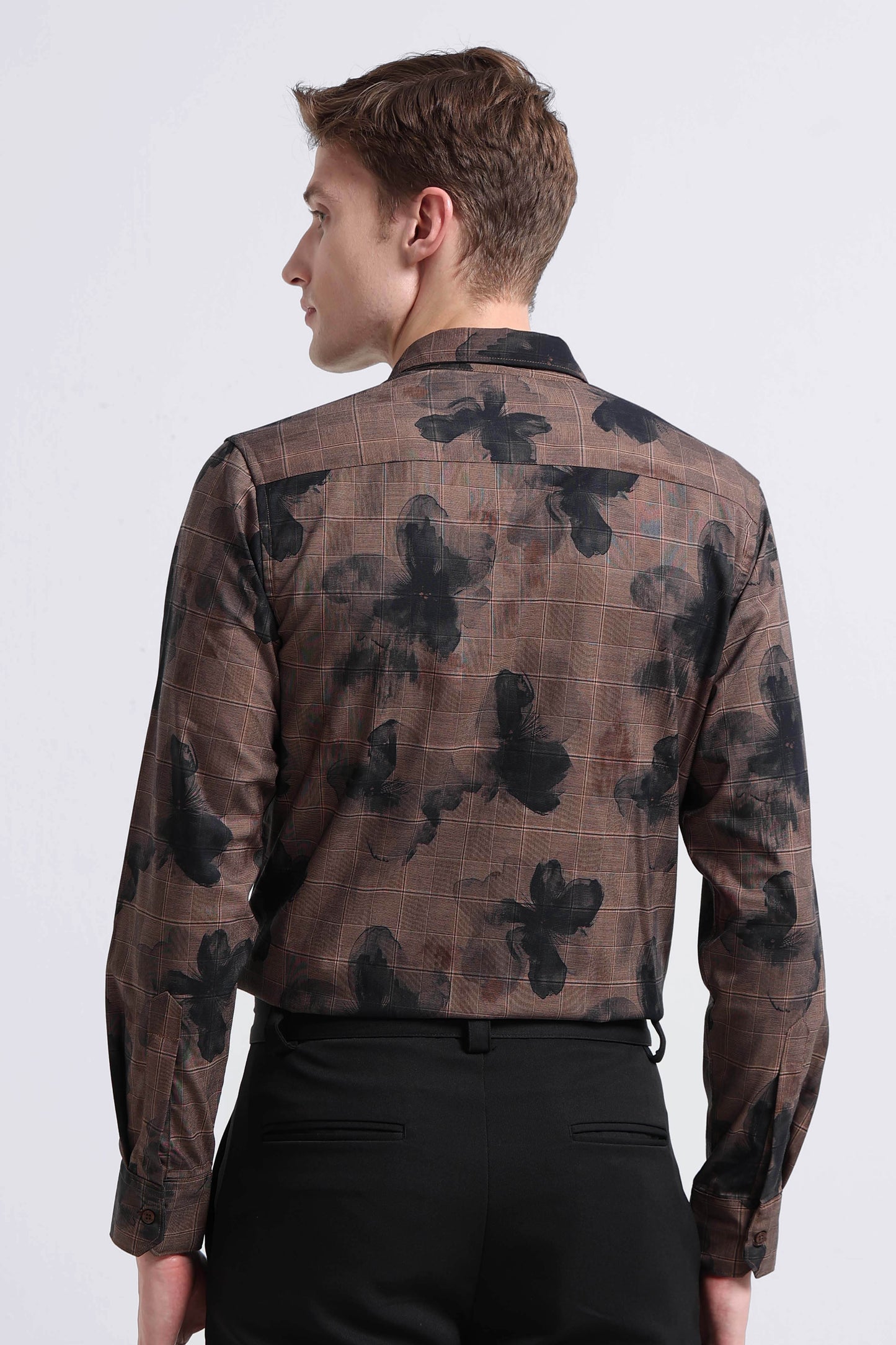 Premium Cotton-blend Digital Print Shirt Coffee Brown