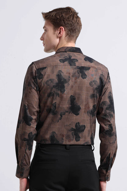 Premium Cotton-blend Digital Print Shirt Coffee Brown
