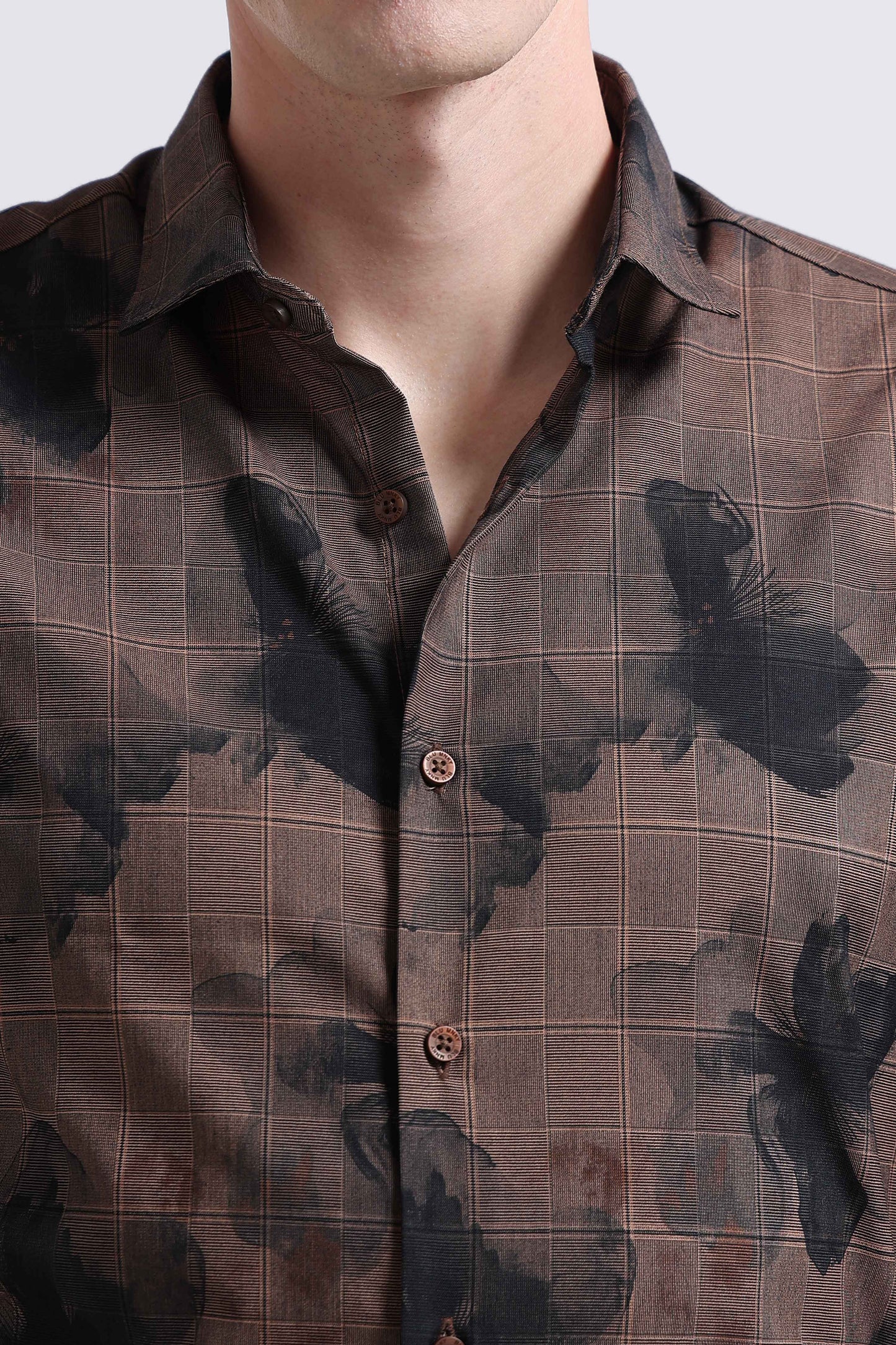 Premium Cotton-blend Digital Print Shirt Coffee Brown