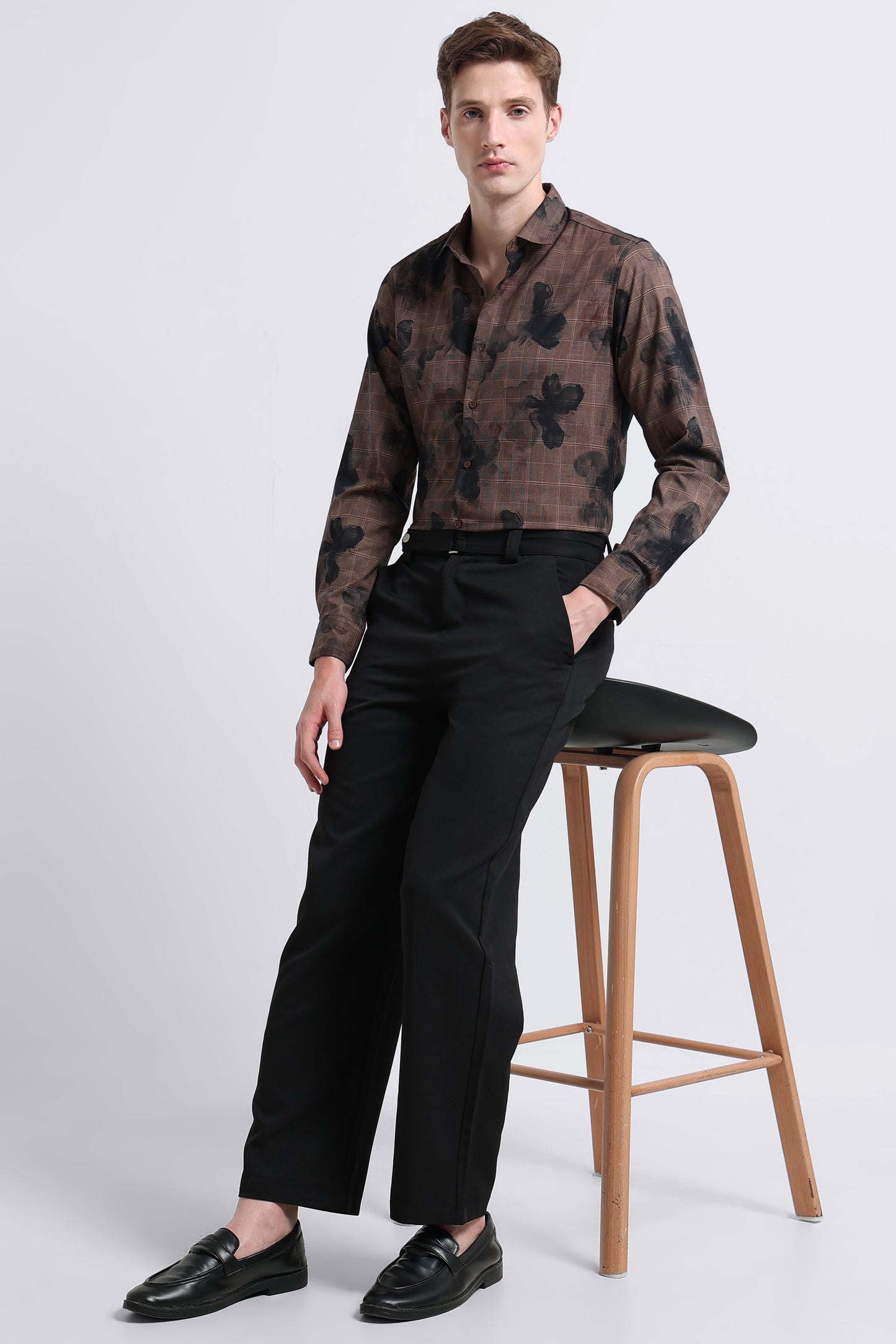 Premium Cotton-blend Digital Print Shirt Coffee Brown