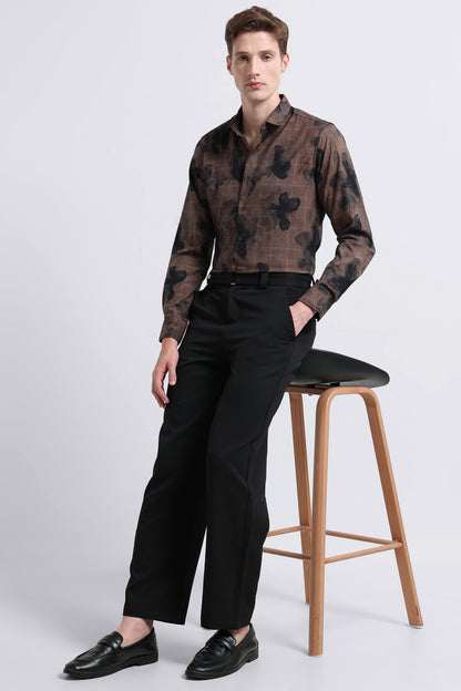 Premium Cotton-blend Digital Print Shirt Coffee Brown